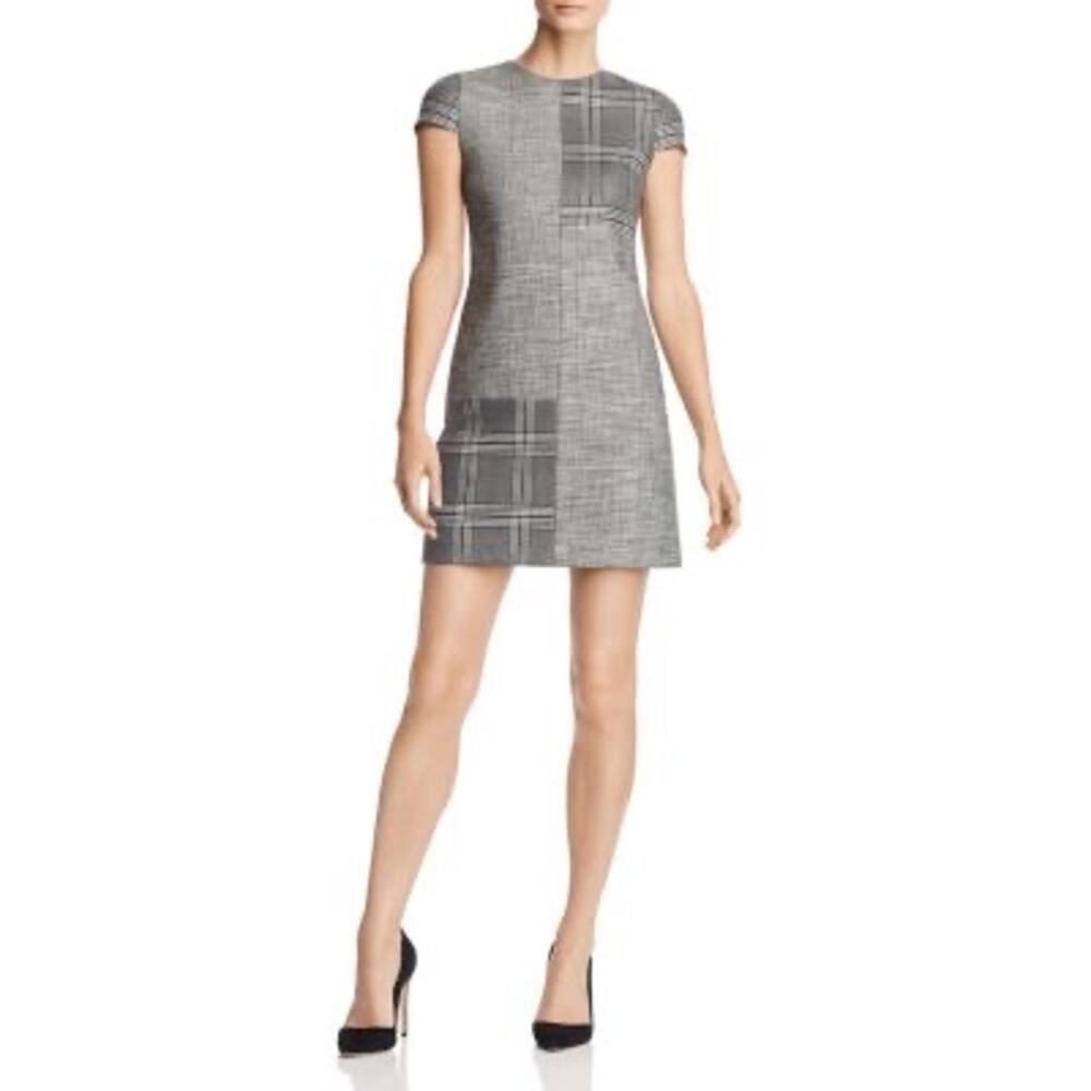 Alice + Olivia Coley Mixed Plaid A-line Shift Dress Gray Patchwork Check Dress